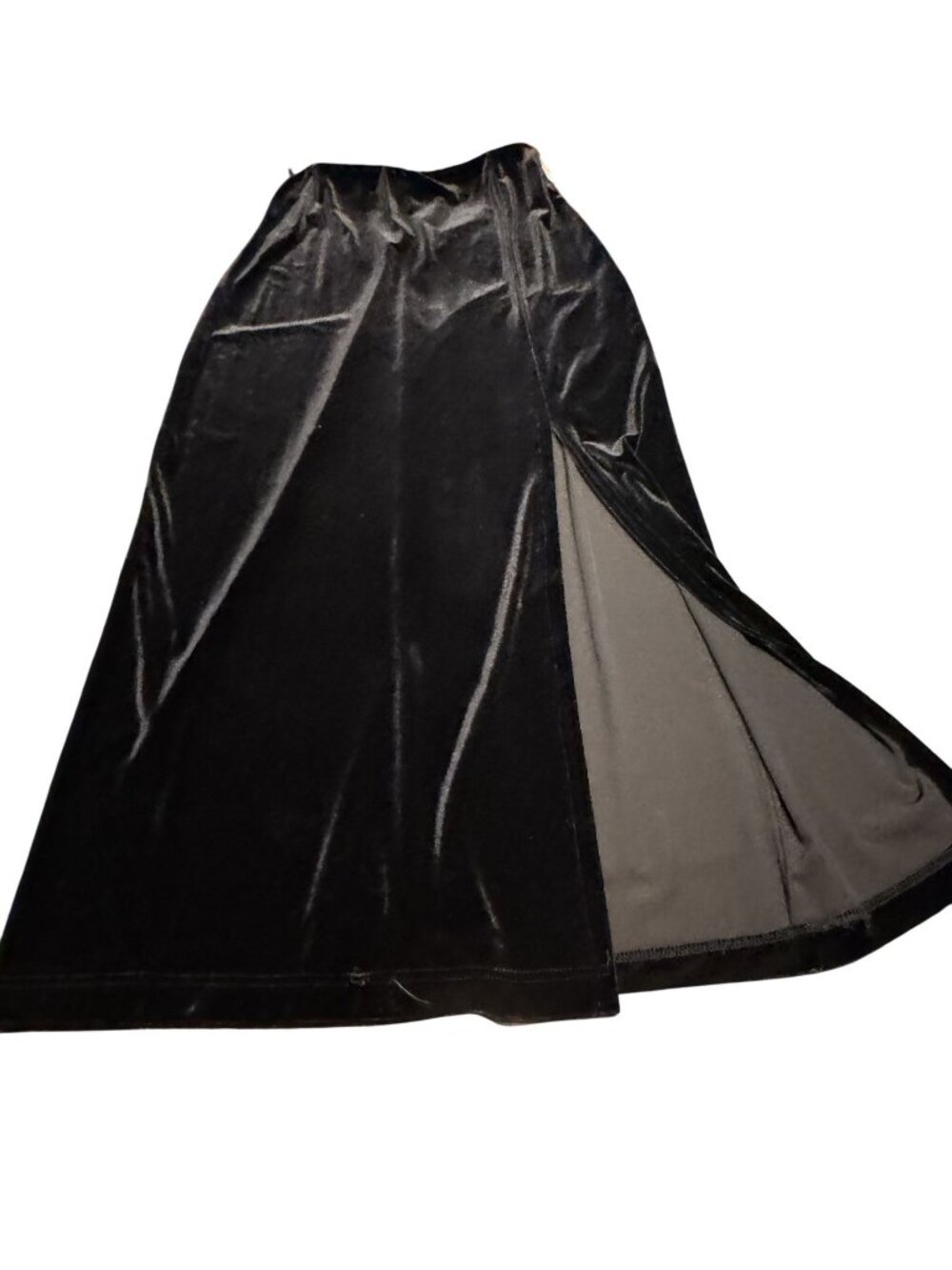 Ronni Nicole Black Velvet Maxi Skirt Slit Detail Large Made In USA
